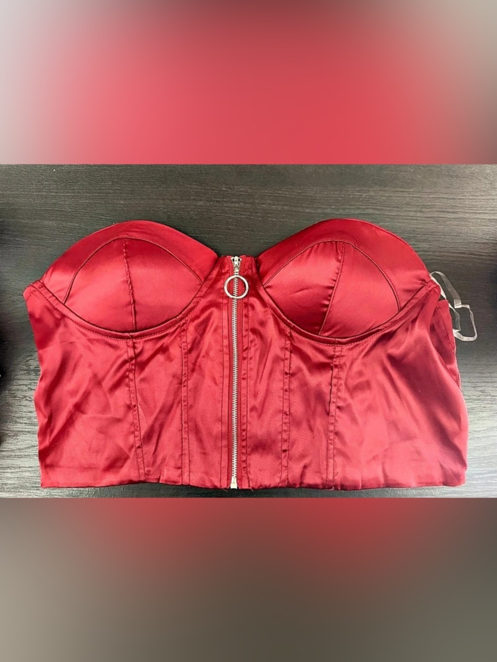 Love X Design Merlot Satin Strapless Bustier Corset Top Large NWT